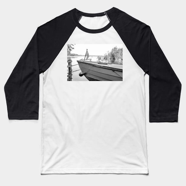 Front end of small motorboat moored on the Norfolk Broads Baseball T-Shirt by yackers1